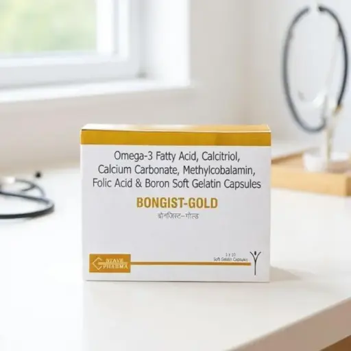 Bongist -Gold (Omega-3 Fatty Acid, Calcitriol,Calcium Carbonate, Methycobalamin, Folic Acid & Boron Soft Gelatin Capsule)